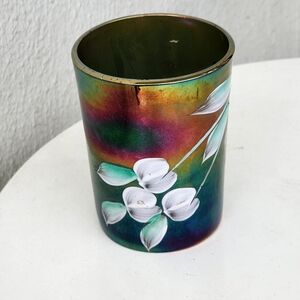 Northwood Blue Carnival Glass Handpainted Tumbler